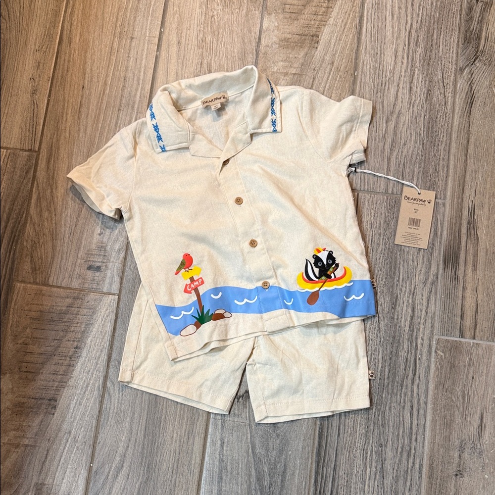 BEARPAW Toddler 2Pc Camp Lakeside Button Down Shirt & Shorts Set NWT Outdoor - Picture 2 of 12